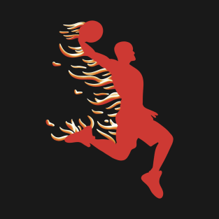 Basketball Player Dunking On Fire - Red T-Shirt