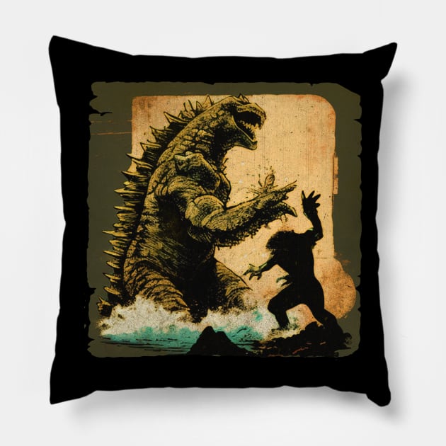 Kaiju vs Monster in the ocean Pillow by Pasar di Dunia