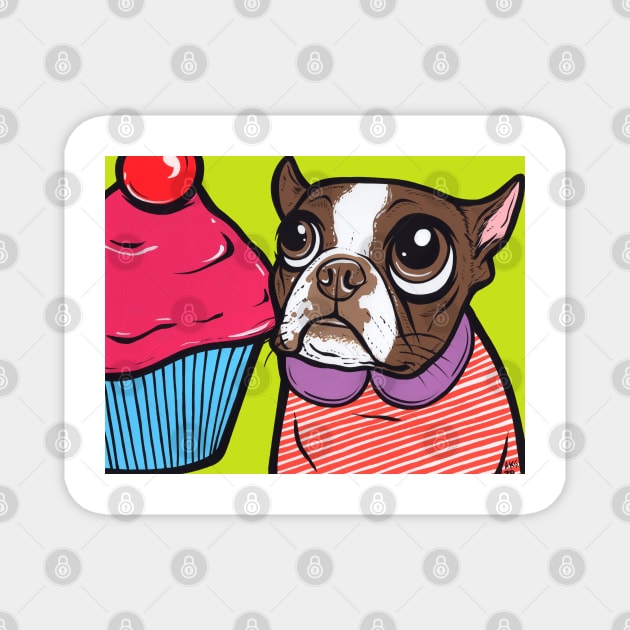 Brown Boston Terrier Cupcake Magnet by turddemon