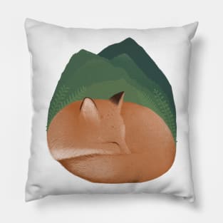 sleeping fox landscape illustration Pillow