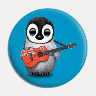 Baby Penguin Playing Bermuda Flag Guitar Pin