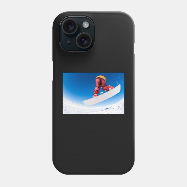 Snowboarder jumping against blue sky Phone Case by homydesign