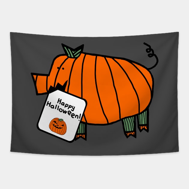 Pumpkin Pig with Halloween Horror Greeting Tapestry by ellenhenryart