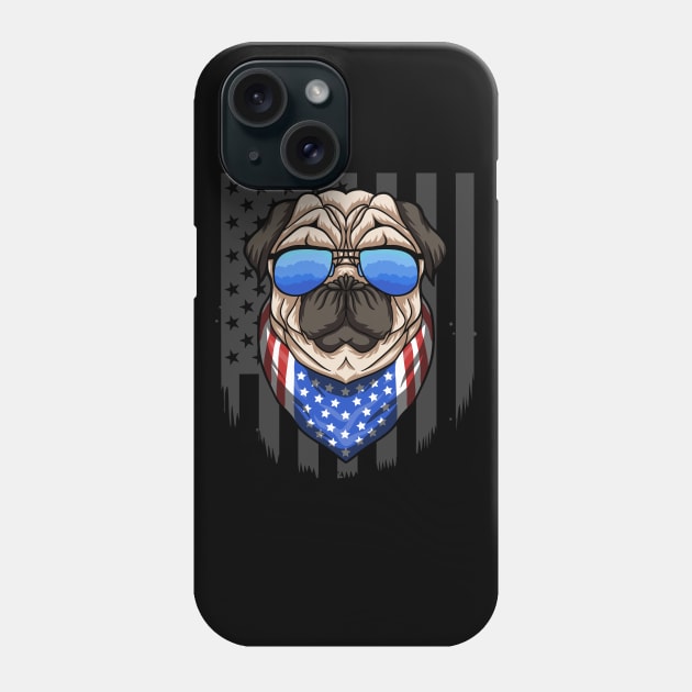 Patriotic Pug Bandana American Flag USA 4th Of July Dog Gift Phone Case by Herotee