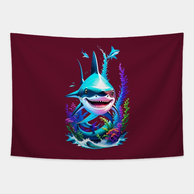 Cartoon Shark Art Tapestry by masksutopia