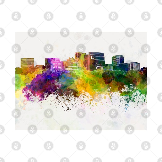 Arlington skyline in watercolor background by PaulrommerArt