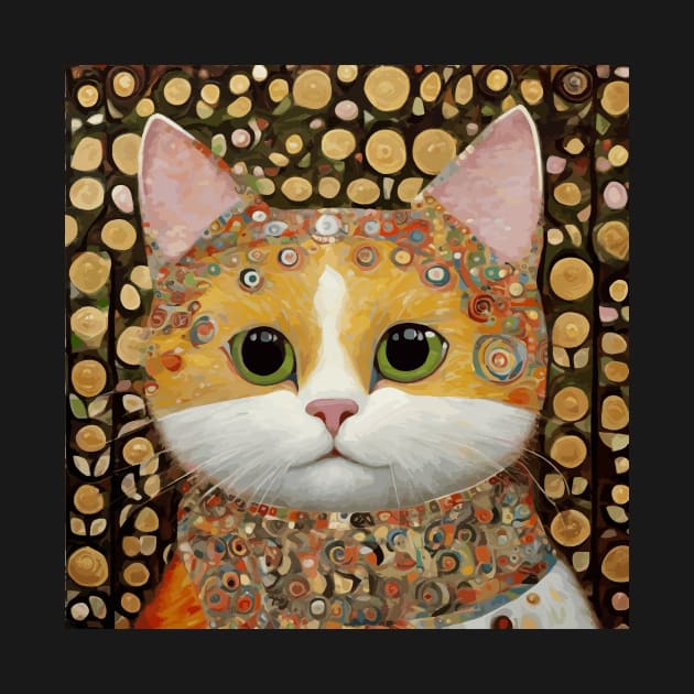 Gustav Klimt Style Young Tabby Cat with Green Eyes by bragova