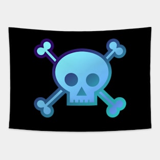 Skull and Crossbones Pirate Flag Aqua Blue Gradient Tapestry