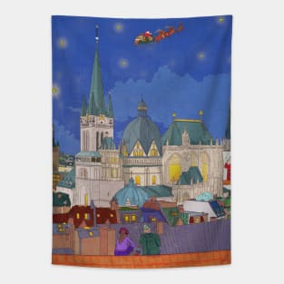 Aachen Germany Christmas Eve Cityscape Whimsical Art Tapestry