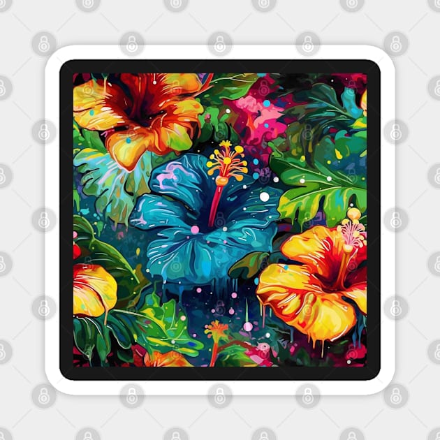 Colorful hibiscus pattern Magnet by BloodRubyz