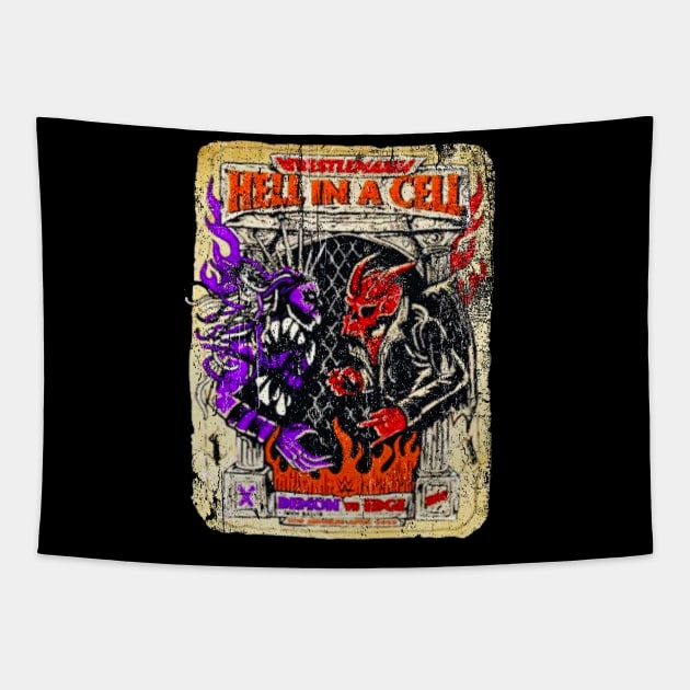 Finn Balor hell in a cell demon and edge Tapestry by glaucomaegford