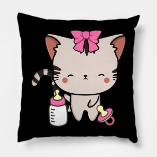 Cute Tabby Cat is a baby - girl Pillow