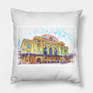 Denver Union Station In Pointillism Pillow