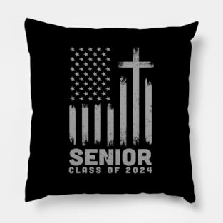 Class Of 2024 Senior 24 Usa Flag Cross Christian Graduation Pillow