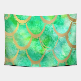 Green and gold Mermaid Scales Pattern Tapestry