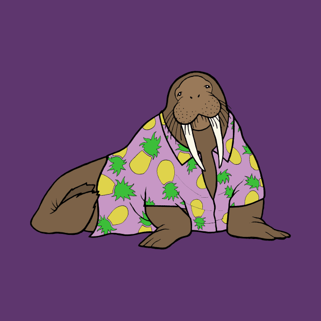Walrus in Hawaiian shirt - purple by WatershipBound