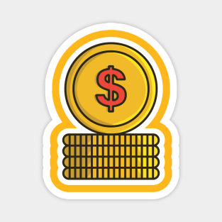 Gold Coins Sticker vector illustration. Financial and business icon concept. Dollar coin. Coin with dollar sign. Money symbol. American currency sticker design logo. Magnet