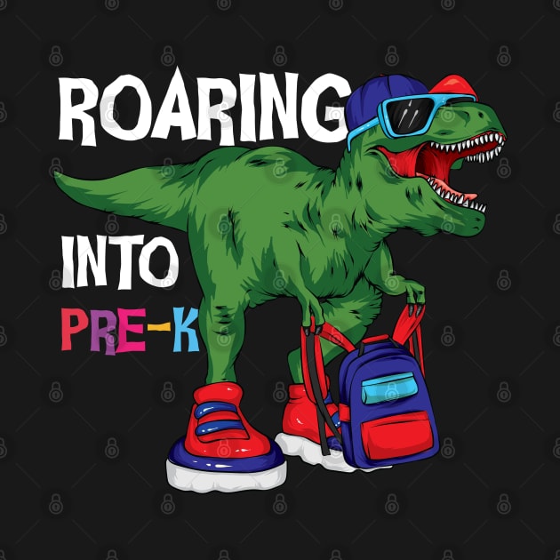 Roaring into Pre K Funny T-rex Backpack graphic boys girls back to school gift by BadDesignCo