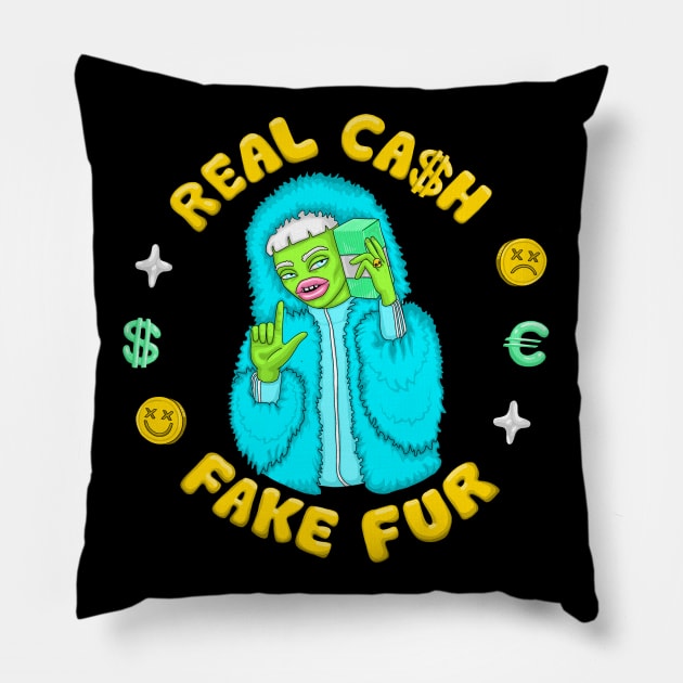 Real Cash / Fake Fur Pillow by SeanBrendog