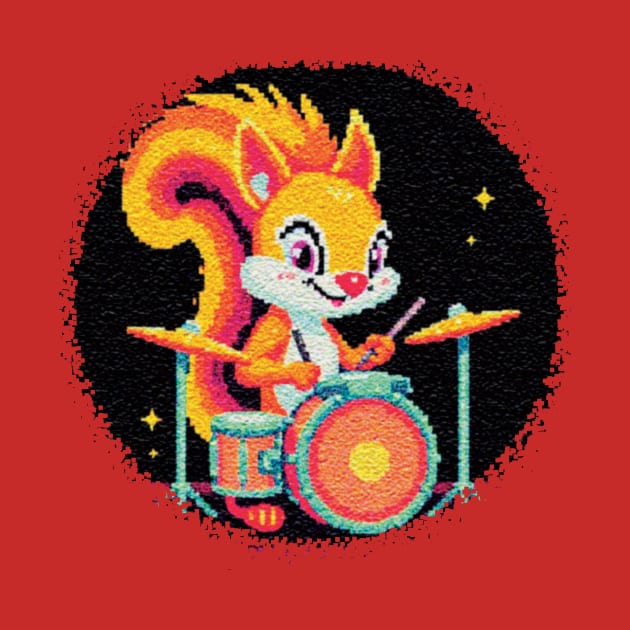 Squirrel Playing Drums Pixel by WaveType