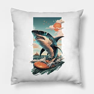 Surfing Shark Surf Retro Cool Gift For Surfer Funny Croc Surfin' Alligator Beach. Pillow