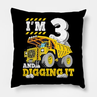 Kids Three 3Rd Birthday Construction Truck 3Yr Boy 3 Years Old Pillow