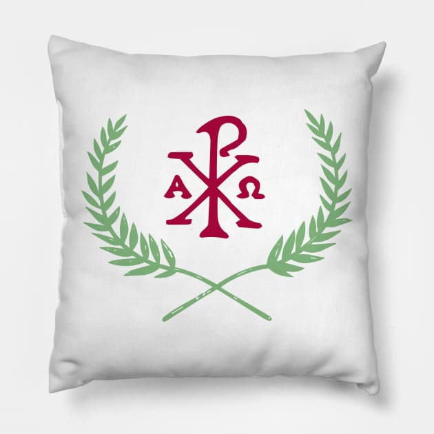 In hoc signo vinces | In this sign conquer - Chi Ro with Olive Branches Pillow by EkromDesigns