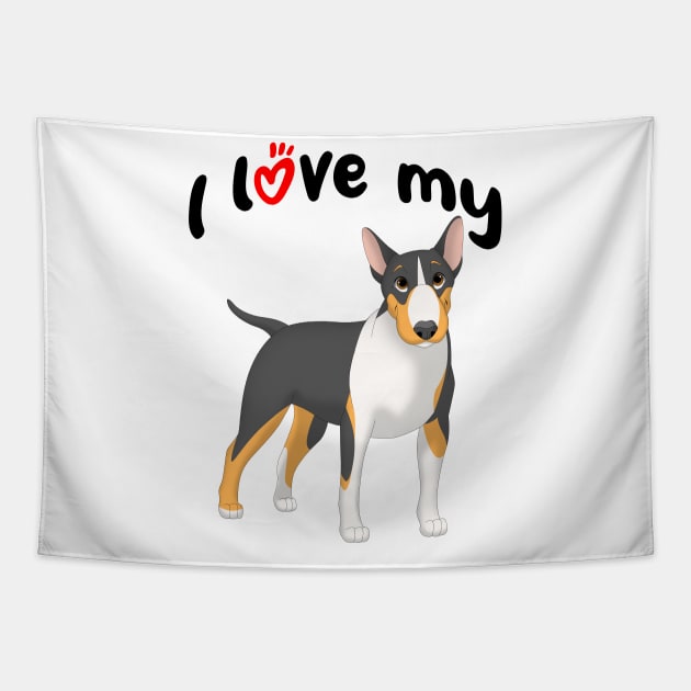 I Love My Black, Tan & White Bull Terrier Dog Tapestry by millersye