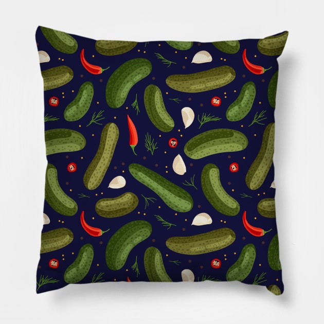 Spicy Pickles - Navy Pillow by tobikobagel
