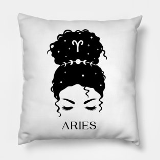 Messy Bun Celestial Queen: Aries Zodiac Sign Pillow