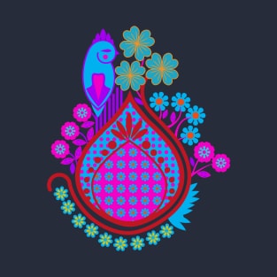 Bird in an Indian Garden Floral Ethnic Design T-Shirt