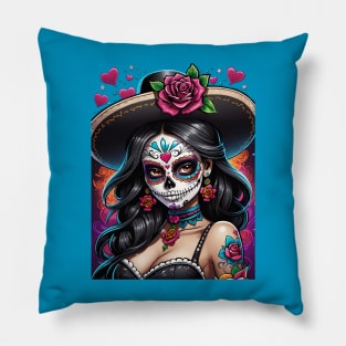 Vaquera - Dia De Los Muertos- Cowgirl Pillow