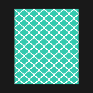 Teal Turquoise Quatrefoil Lattice Pattern T-Shirt