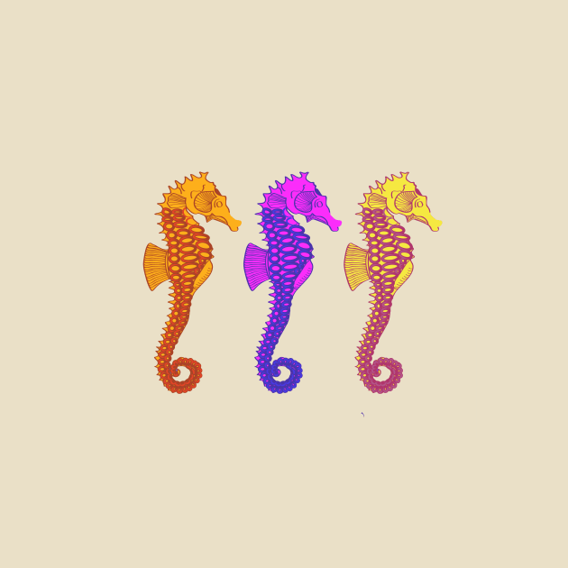 Colorful Seahorses Fish Pop Art by oknoki