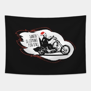 Skeleton Santa Claus Biker Is Coming Christmas Flame Tapestry