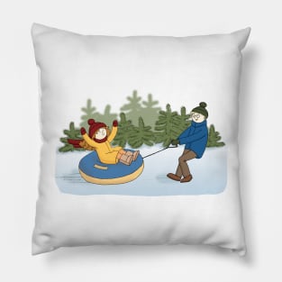 Couple in love Boy and Girl are sledding Pillow