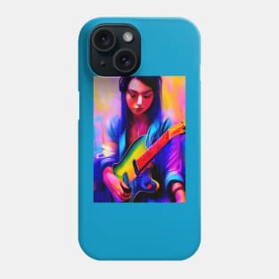 Girl On Guitar Glitch Art Rectangle Design Phone Case