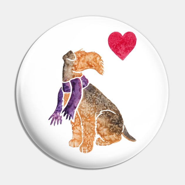 Watercolour Airedale Terrier Pin by animalartbyjess