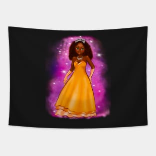 Black anime princess  ! black girl with Afro hair, green eyes, and dark brown skin. Hair love !on pink background Tapestry