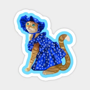 Ginger Cat in Snowflake Winter Dress Magnet