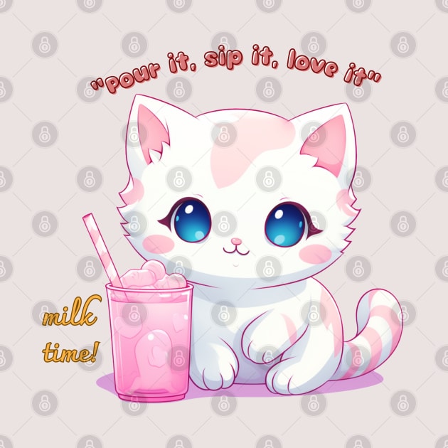 Aesthetic Kawaii Cat with milk by MilkyBerry