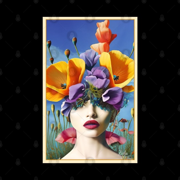 Floral painting of a Poppy girl in the Pop Surrealism style a painting of a girl by ZiolaRosa