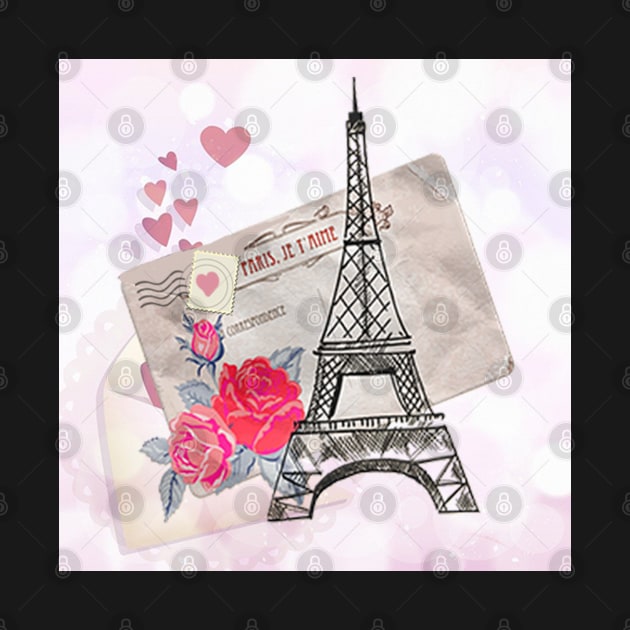 Paris Eiffel Tower Heart & Rose Pattern Cute Cards, Stickers & Gifts by tamdevo1