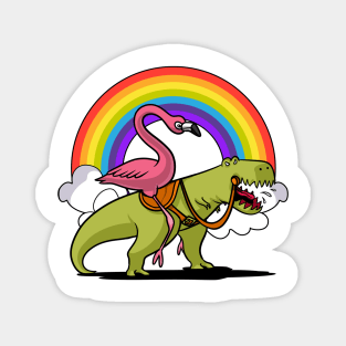 Flamingo Bird Riding T-Rex Dinosaur Magnet