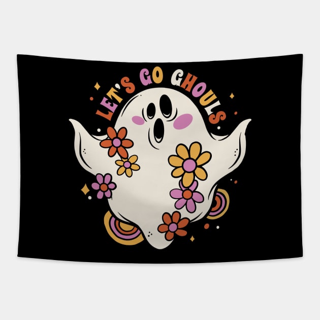 Let's Go Ghouls // Funny Groovy Ghost Halloween Tapestry by SLAG_Creative