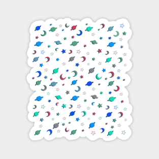 Grey, Blue, Green and Red, Space Stars Pattern Magnet