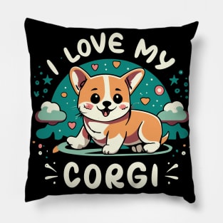 I Love My Corgi Tee | Adorable Puppy T-Shirt | Perfect Gift for Dog Lovers | Dog Mom Apparel | Cute Animal Lover Design Pillow