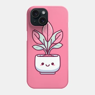 Cute Pink Leaf Plant in a Pot | Cute Kawaii Houseplant Illustration | Kawaii Design Phone Case