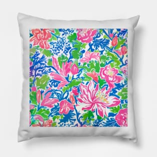 Preppy tiger lilies, peonies and leaves Pillow