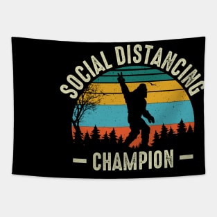 Retro Social Distancing Champion, Funny Bigfoot Tapestry